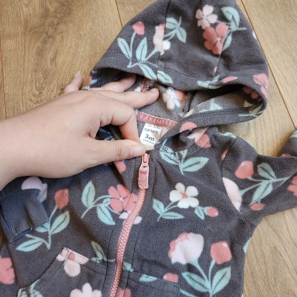 3m Carter's Fleece Floral Hooded Romper
